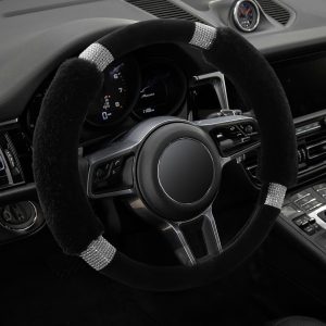 Lilanglam Rhinestone Fluffy Steering Wheel Cover - Comfortable Non-Slip Luxury Faux Wool