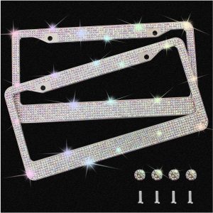 Lilanglam Bling License Plate Frames with High End Ribbon Gift Box,2 Pack Rhinestone License Plate Frame