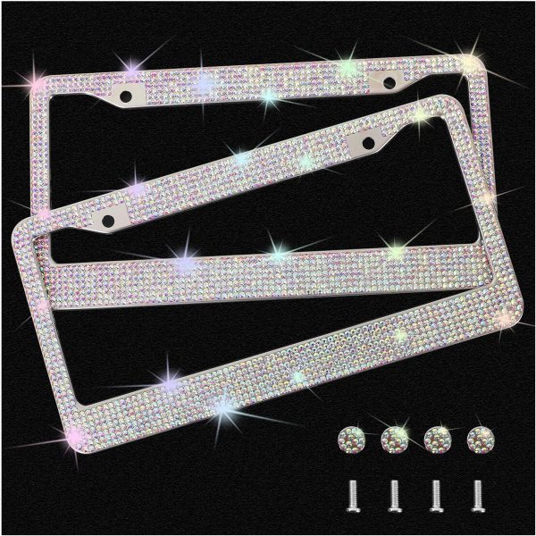Lilanglam Bling License Plate Frames with High End Ribbon Gift Box,2 Pack Rhinestone License Plate Frame