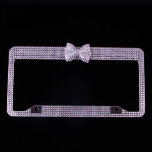 Lilanglam Universal Car Bling Crystal License Plate Frame Women Rhinestone License Plate Frame Cover Cute Bowknot Car Accessories