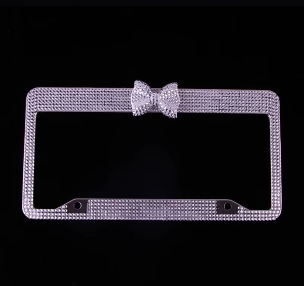 Lilanglam Universal Car Bling Crystal License Plate Frame Women Rhinestone License Plate Frame Cover Cute Bowknot Car Accessories