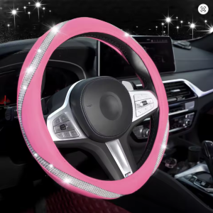 Lilanglam Sparkling Rhinestone & PU Leather Steering Wheel Cover - Inner Ring Design