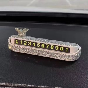 Lilanglam Sparkling Adjustable Car Temporary Parking Sign with Crystal Rhinestone Decor - Emergency Phone Number Holder for Women