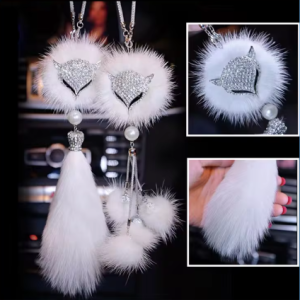 Lilanglam Car Pendant Fashion Diamond Crystal Fur Ball Fox/Swan Element Decor Automobile Rearview Mirror Car Hanging Ornaments Accessories
