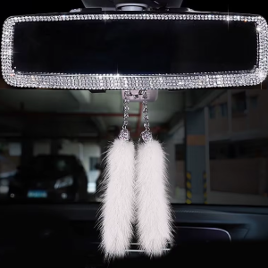 Lilanglam Rhinestone Car Interior Rearview Mirror Decor Charm Crystal Bling Diamond Ornament Rear View Mirror Cover Women Auto Accessories