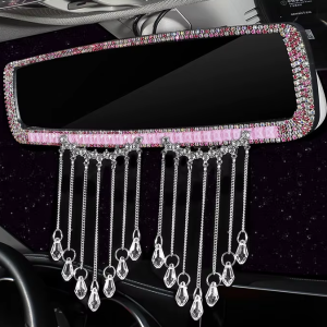 Lilanglam Universal Diamond Crystal Tassel Car Interior Rear View Mirror Auto Rearview Mirror Anti-glare Wide-angle Mirror Car Accessories