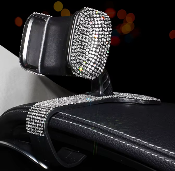 Lilanglam Universal Shiny Rhinestone Car Phone Clip Holder Cell Phone Auto Mobile GPS Mount Decor Bling Car Accessories for Women
