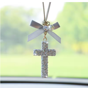 Lilanglam Fashionable cross car interior decoration, exquisite diamond inlaid car rearview mirror accessories, gift hanging accessories