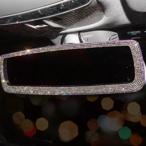 Lilanglam Car Interior Rearview Mirror Decor Rhinestone Crystal Bling Diamond Ornament Rear View Mirror Cover Auto Accessories for Women