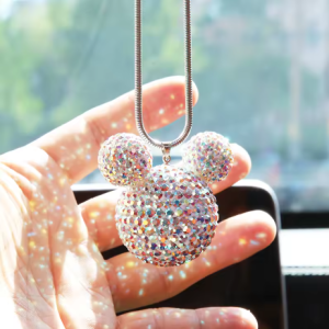 Lilanglam Rhinestone Crystal Ball Car Pendant Cute Cartoon Animal Bling Car Mirror Hanging Accessories Girls Women Car Interior Decoration