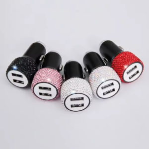 Lilanglam New Bling USB Car Charger 5V 2.1A Adapter Pink Auto Decor Car Styling Diamond Car Accessories Interior for Woman