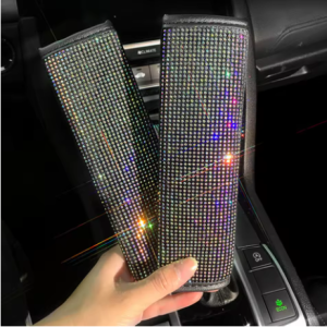 Lilanglam Bling Rhinestone Crystal Universal Car Seat Belt Pads Cover Soft Comfort Plush Shoulder Strap Harness Pad for Car Bag 2 Pack