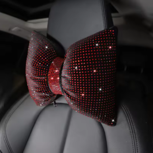 Lilanglam 1PC Bling Diamond Bow Shape Car Neck Pillow Rhinestone Crystal Auto Headrest Seat Support Waist Pillows Car Interior Accessories
