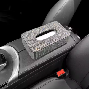 Lilanglam New Luxury Rhinestone Car Tissue Box Holder Block-type Tissue Box for Center Console Armrest Box Seat Back Bling Car Accessories