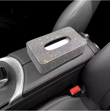 Lilanglam New Luxury Rhinestone Car Tissue Box Holder Block-type Tissue Box for Center Console Armrest Box Seat Back Bling Car Accessories