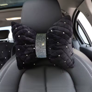Lilanglam 1PC Fashion Diamond Bow Shape Car Neck Pillow Rhinestone Auto Headrest Seat Support Waist Pillows Car Interior Accessories