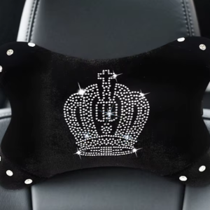Lilanglam Car Seat Neck Pillow Rhinestone Crown Auto Headrest Seat Support Waist Pillows Headrest Cushion Plush Pillow Bling Accessories