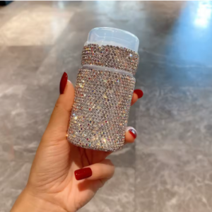 Lilanglam High-Looking Push-Type Dispensing Bottle, Artificial Diamond-Encrusted Accessible Luxury Portable Makeup Remover, Nail Polish Remover, Toner Dispensing Bottle