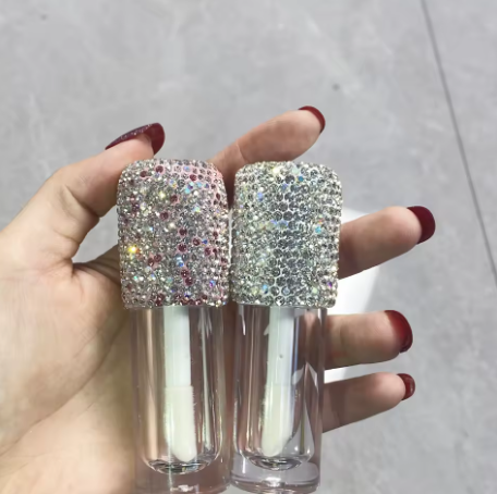 Lilanglam 6ml Lip glaze separate bottle Artificial diamond-set large brush rod mouth red lip glaze thick lip brush clear glass bottle