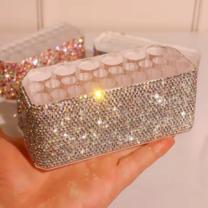 Lilanglam Bling Rhinestone Holes Nail Brushes Storage Box 26 Makeup Brushes Holder Acrylic Organizer Nail Art Bushes Storage Showing Shelf
