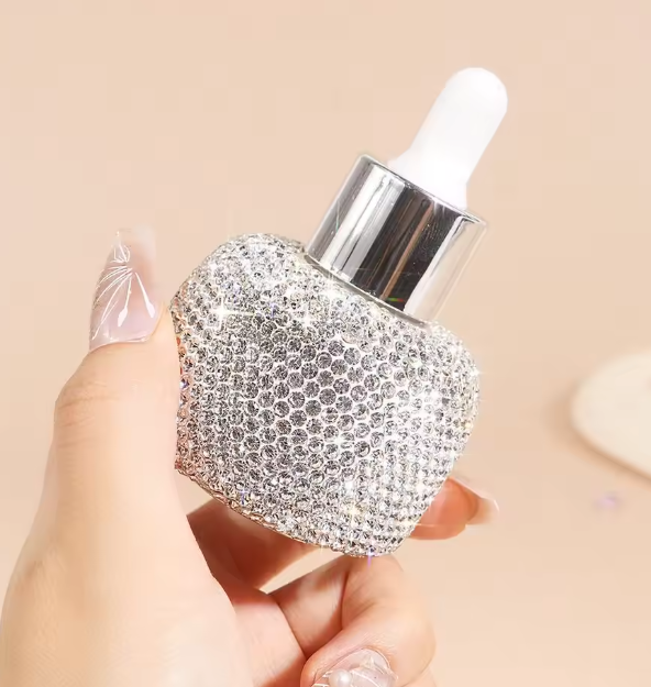 Lilanglam Refillable Glass Dropper Bottles Rhinestone Inlaid Leakproof Perfume Container Exquisite Empty Essential Oil Vials Women