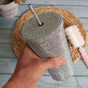 Lilanglam 500ml/750ml Diamond Thermos Bottles Straw Cup With Lid Rhinestone Double Layer Thermos Cups Glitter Cup Water Bottle