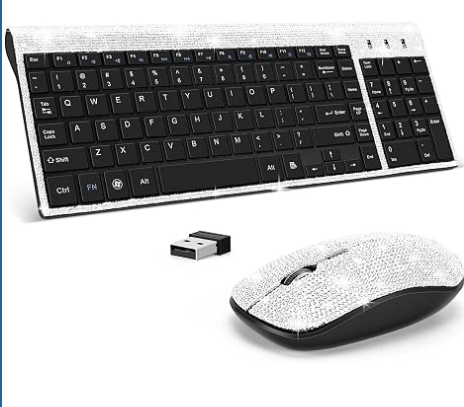 Lilanglam Dazzling Luxury Cute Keyboard and Mouse Wireless, Sparkly Bling Rhinestone Wireless Mouse and Keyboard Gift Set