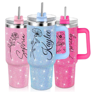 Lilanglam Personalized Rhinestone Bling 40 Oz Tumbler with Handle for Women