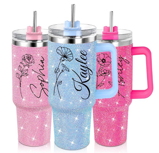 Lilanglam Personalized Rhinestone Bling 40 Oz Tumbler with Handle for Women