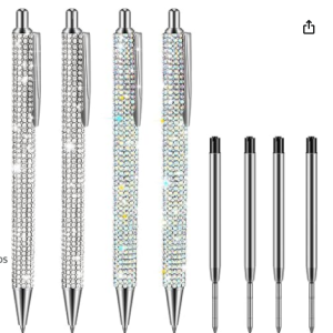 Lilanglam 4 Pcs Bling Rhinestone Sparkle Pens,Silver, AB Silver