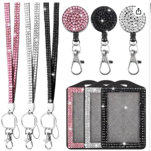 Lilanglam 9 in 3 Sets 3 Color Upgraded Rhinestone Lanyard for ID Badges for Women Cute