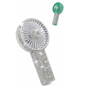 Lilanglam Bling Handheld Fan Portable Rechargeable, Rhinestone Mini Fan with USB-C Charging, Up to 18H Battery Life, 3-Speed Personal Hand Face Fan for Beach,Travel,Dorm Room Essentials (White)